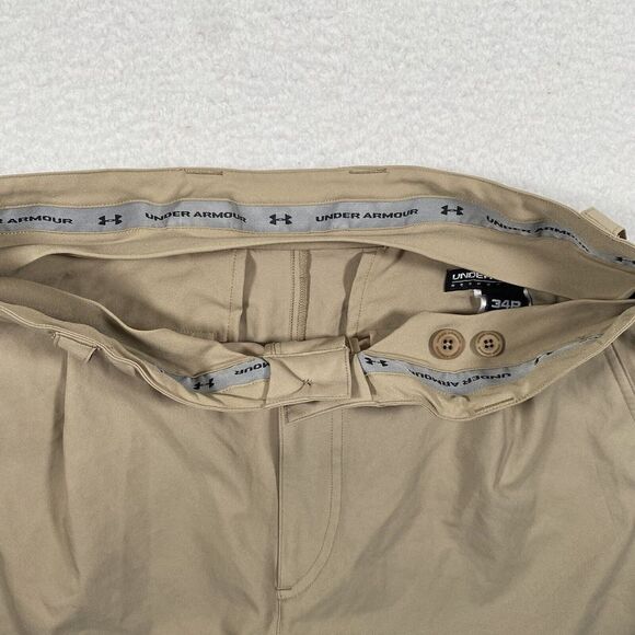 Under Armour Pants Mens 33x24 34R Khaki Tan Performance Golf Chino Pocket Logo‎ - Picture 2 of 13
